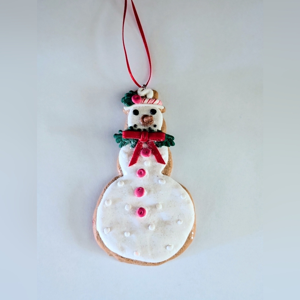 Festive Snowman Ornament with Red Accents
